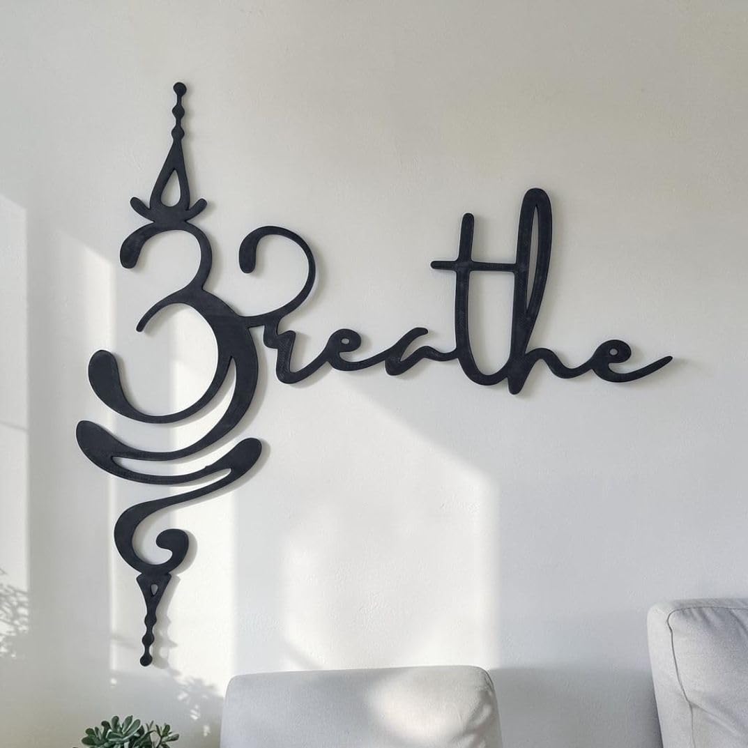 Plastic Om Breathe Wall Hanging, Black, Spiritual Zen Meditation Decor, Sacred Symbol Art for Living Room, Bedroom