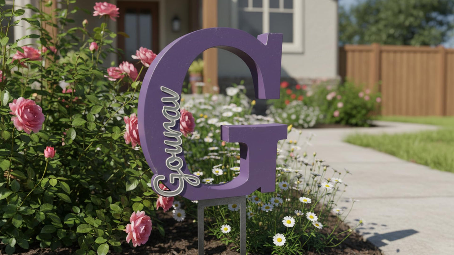 Personalised Name Letter Standing Sign Custom Table Decor | 3D Printed Alphabet Sign 16x14x2cm | Modern Home Room Decoration | Nursery Bedroom Office Wedding Gift Showpiece (Purple_Gourav)