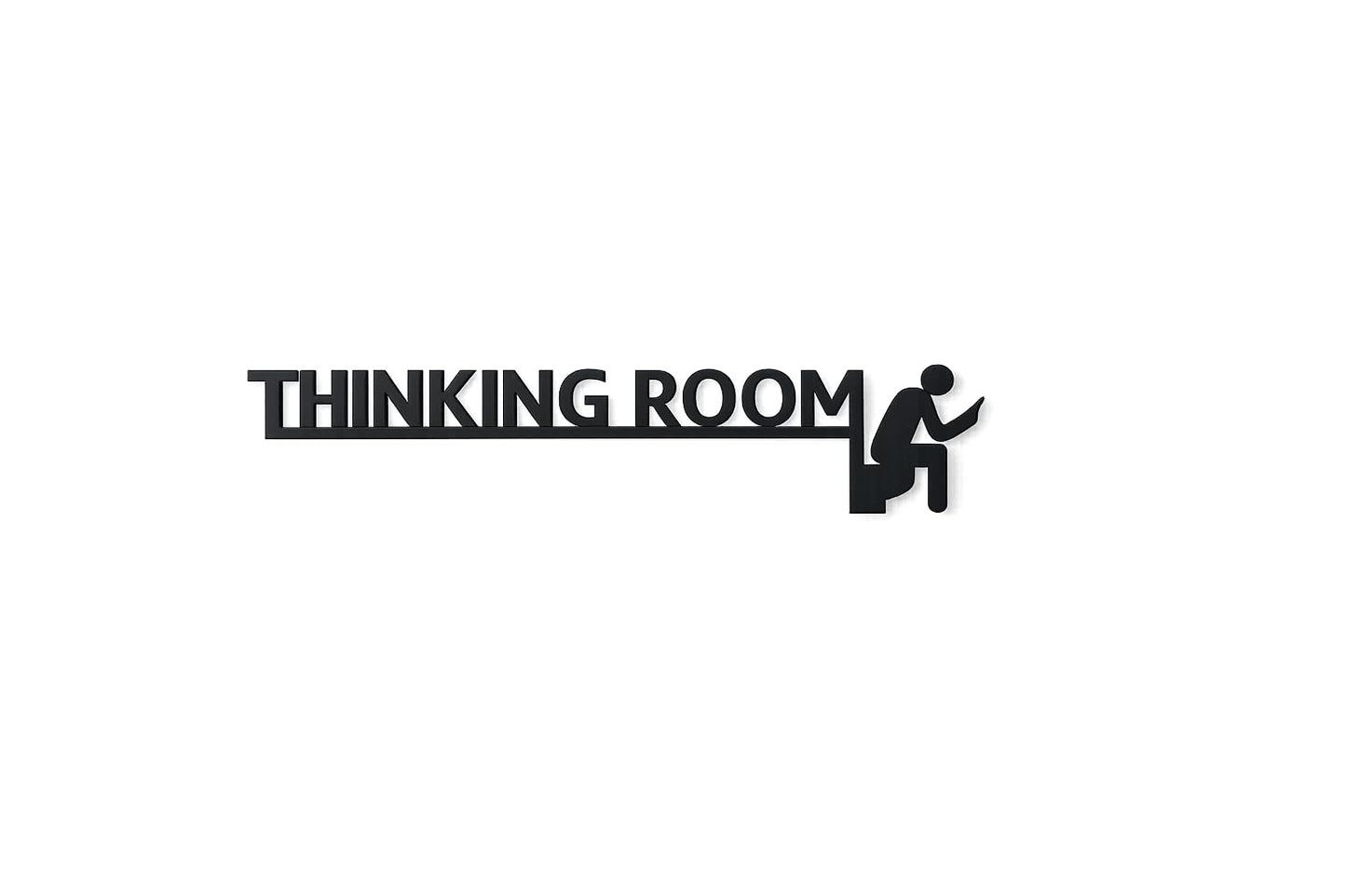 Thinking Room Funny Bathroom Door Sign -Plastic Rust-Resistant Decor with Humorous Quotes | Black & white Matte Bathroom Signs for Restroom | 13.8''x3.2'' Unique Toilet Door Topper Decor pack of 2 (Black)