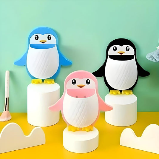Penguin Shaped Wall Mounted Holder, Self Adhesive Storage Organizer for Bathroom, Toothbrush and Brush Stand,Multipurpose Plastic Bathroom Accessory (Black, Blue & Pink)