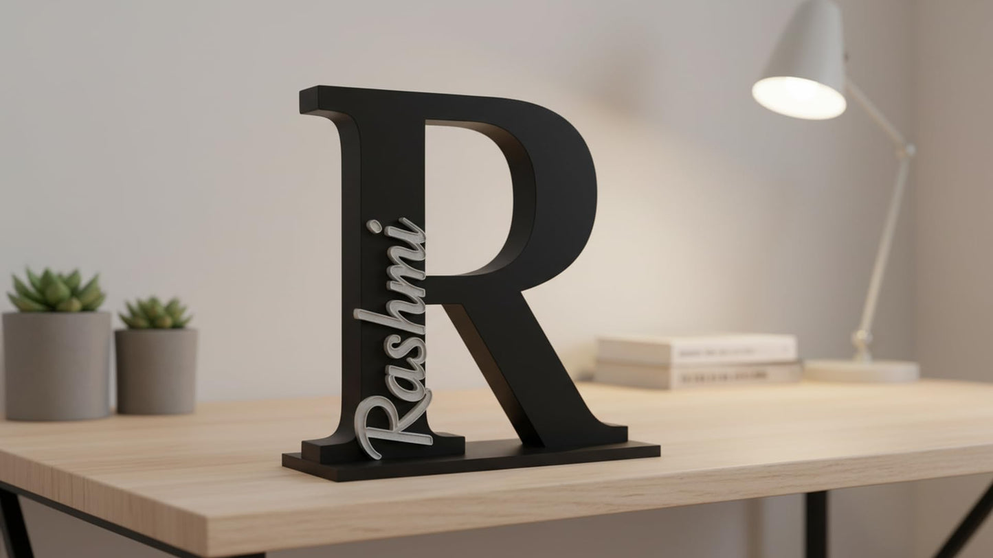 Personalised Name Letter Standing Sign Custom Table Decor | 3D Printed Alphabet Sign 16x14x2cm | Modern Home Room Decoration | Nursery Bedroom Office Wedding Gift Showpiece (Purple_Gourav)