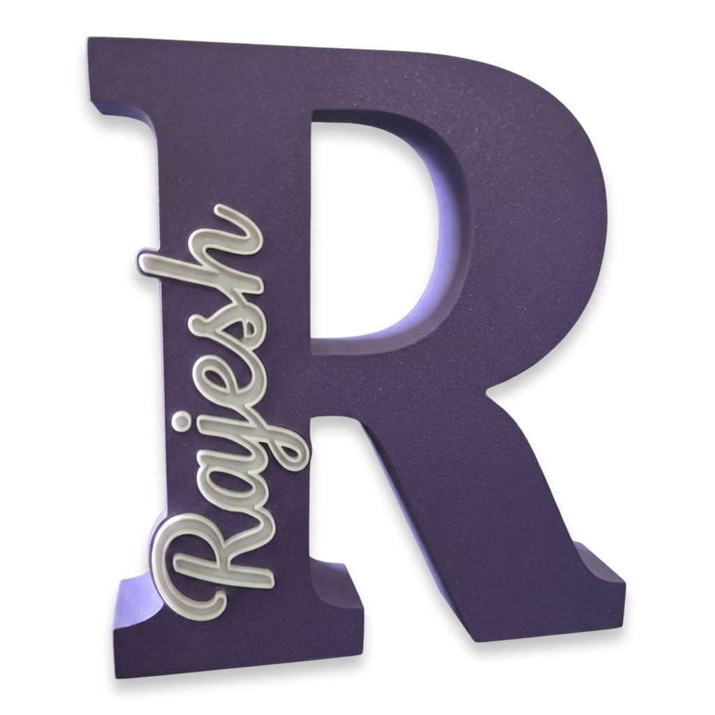 Personalised Name Letter Standing Sign Custom Table Decor | 3D Printed Alphabet Sign 16x14x2cm | Modern Home Room Decoration | Nursery Bedroom Office Wedding Gift Showpiece (Purple_Gourav)