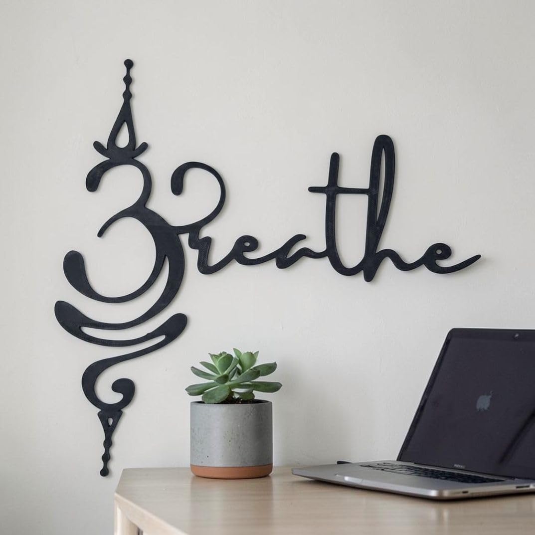 Plastic Om Breathe Wall Hanging, Black, Spiritual Zen Meditation Decor, Sacred Symbol Art for Living Room, Bedroom