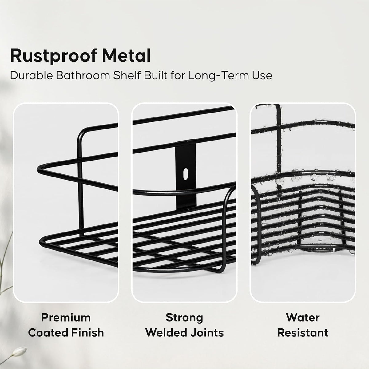 Set of 2 Metal Bathroom Corner Shelf Rack | No Drilling Self Adhesive Wall Mounted Storage Organizer for Bathroom & Kitchen | Rustproof Bathroom Shelves (8 & 9 INCH, Black)