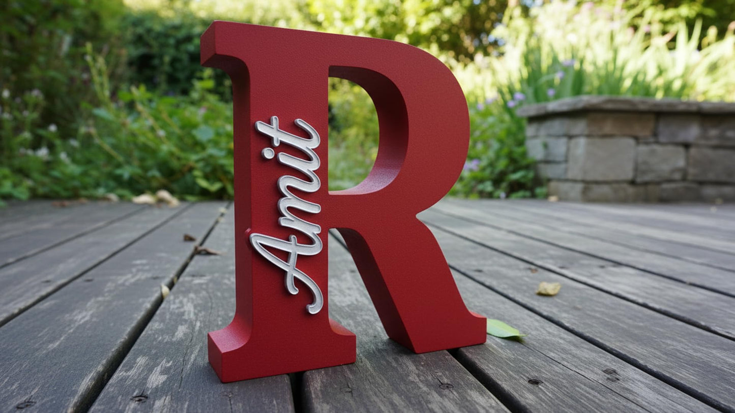 Personalised Name Letter Standing Sign Custom Table Decor | 3D Printed Alphabet Sign 16x14x2cm | Modern Home Room Decoration | Nursery Bedroom Office Wedding Gift Showpiece (Purple_Gourav)