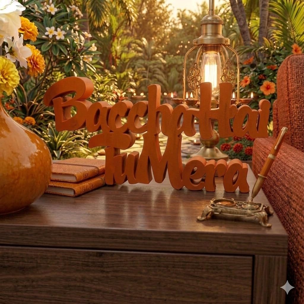 Kozykit Trends "Baccha Hai Tu Mera" Plastic Tabletop Sign, Freestanding Script Desk Décor, for Home, Bedroom, Office, Shelf, (White)